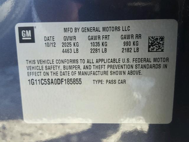 1G11C5SA0DF185855 - 2013 CHEVROLET MALIBU BLUE photo 10