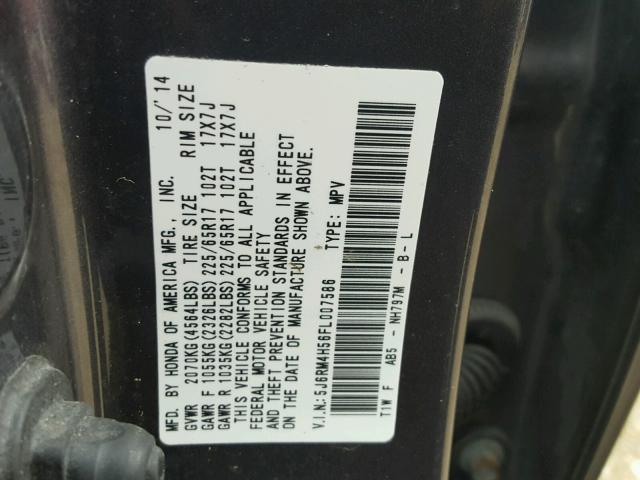 5J6RM4H56FL007586 - 2015 HONDA CR-V EX ნაცრისფერი ფოტო 10