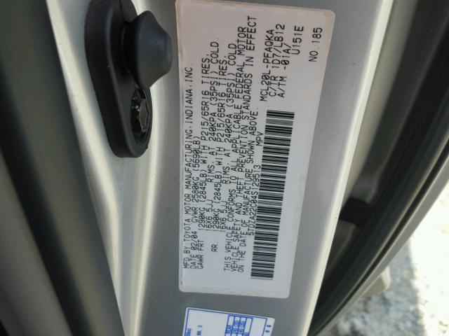 5TDZA22C04S129513 - 2004 TOYOTA SIENNA XLE SILVER photo 10