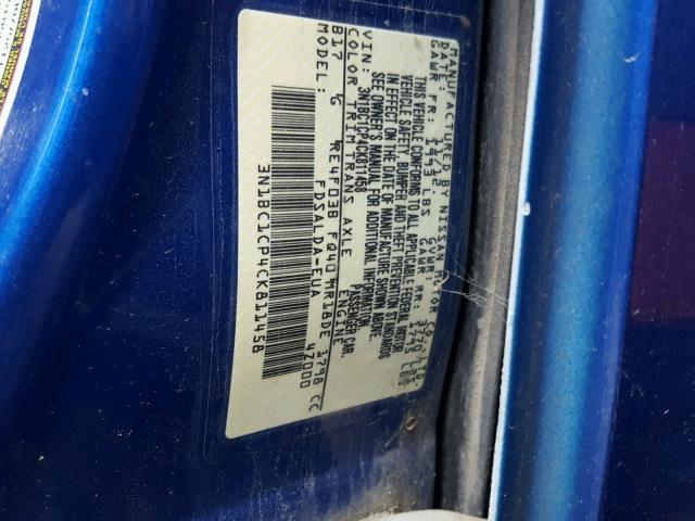 3N1BC1CP4CK811458 - 2012 NISSAN VERSA BLUE photo 10