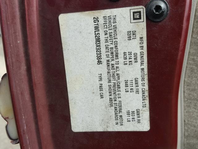 2G1WL52M3X9233846 - 1999 CHEVROLET LUMINA BAS მუქწითელი ფოტო 10