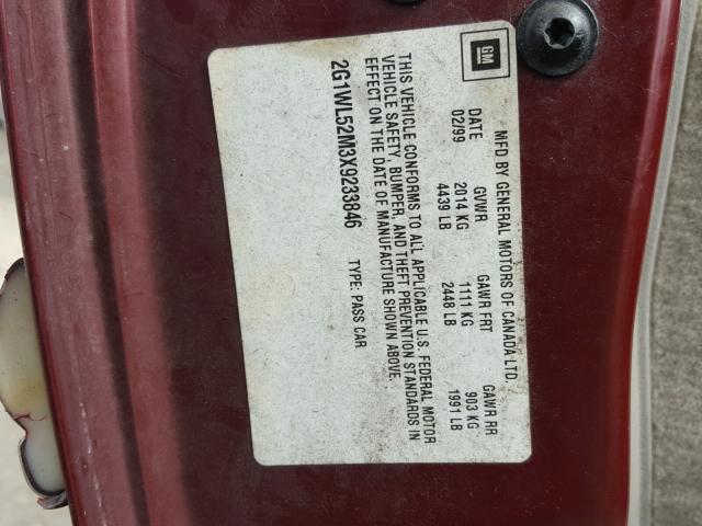 2G1WL52M3X9233846 - 1999 CHEVROLET LUMINA BAS MAROON photo 10