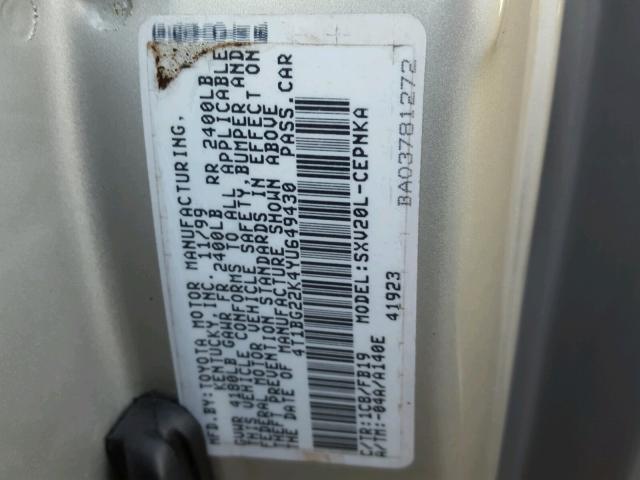 4T1BG22K4YU649430 - 2000 TOYOTA CAMRY CE SILVER photo 10