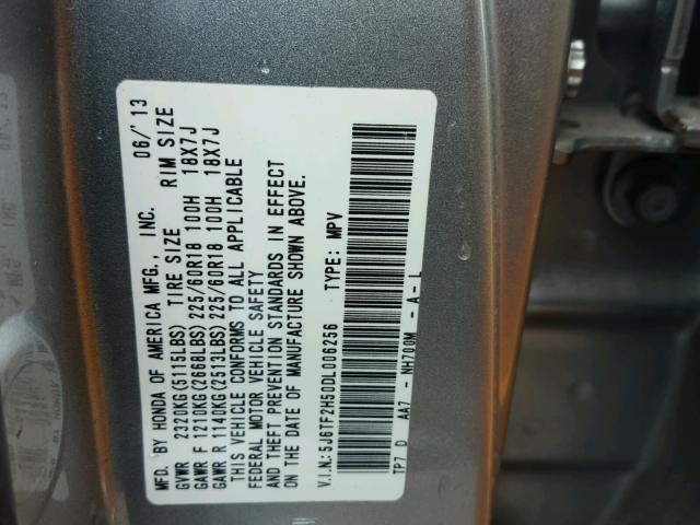 5J6TF2H50DL006256 - 2013 HONDA CROSSTOUR SILVER photo 10