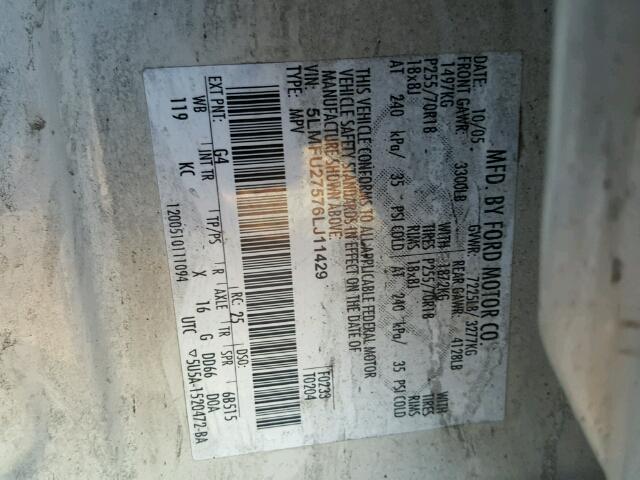 5LMFU27576LJ11429 - 2006 LINCOLN NAVIGATOR TAN photo 10