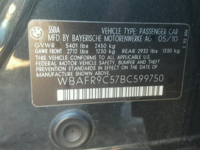 WBAFR9C57BC599750 - 2011 BMW 550 I BLACK photo 10