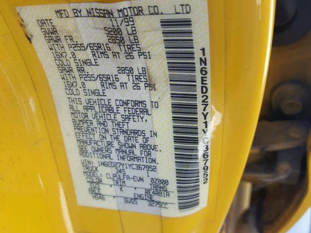 1N6ED27Y1YC367952 - 2000 NISSAN FRONTIER C YELLOW photo 10