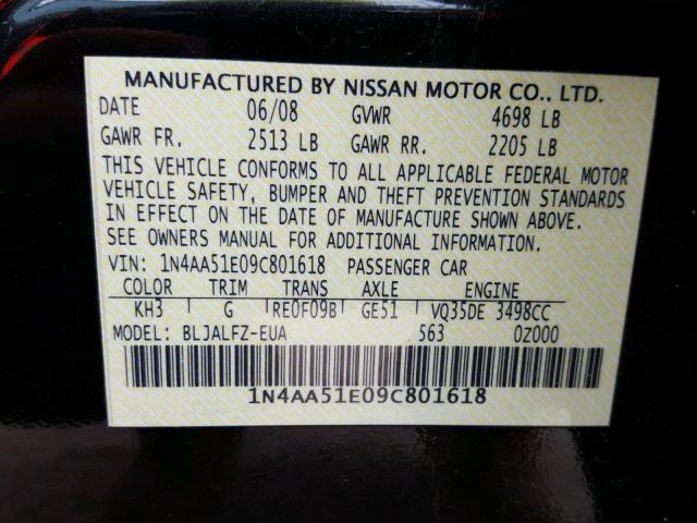 1N4AA51E09C801618 - 2009 NISSAN MAXIMA S BLACK photo 10