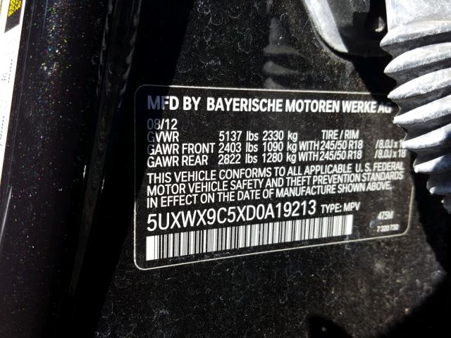 5UXWX9C5XD0A19213 - 2013 BMW X3 XDRIVE2 BLACK photo 10