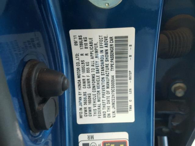 JHMZE2H79CS000544 - 2012 HONDA INSIGHT EX BLUE photo 10