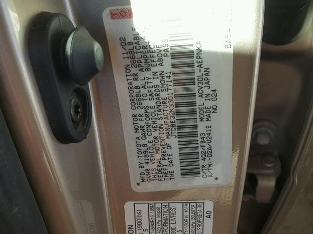 JTDBE32K330177141 - 2003 TOYOTA CAMRY LE 金色 照片 10