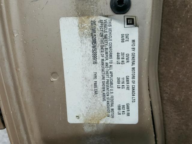 2G1WL52M5W9289916 - 1998 CHEVROLET LUMINA BAS ოქროსფერი ფოტო 10