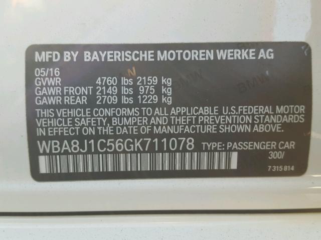 WBA8J1C56GK711078 - 2016 BMW 328 D WHITE photo 10