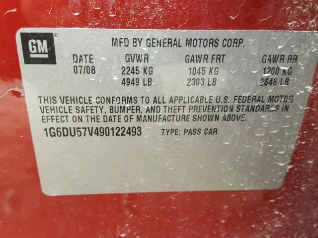 1G6DU57V490122493 - 2009 CADILLAC CTS RED photo 10