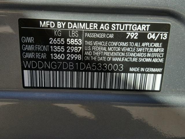 WDDNG7DB1DA533003 - 2013 MERCEDES-BENZ S 550 GRAY photo 10