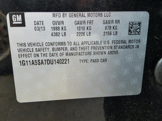 1G11A5SA7DU140221 - 2013 CHEVROLET MALIBU LS 黑色 照片 10