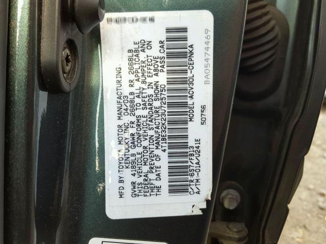 4T1BE32K23U725750 - 2003 TOYOTA CAMRY BLUE photo 10