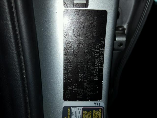 KNAFX4A86E5181100 - 2014 KIA FORTE EX SILVER photo 10