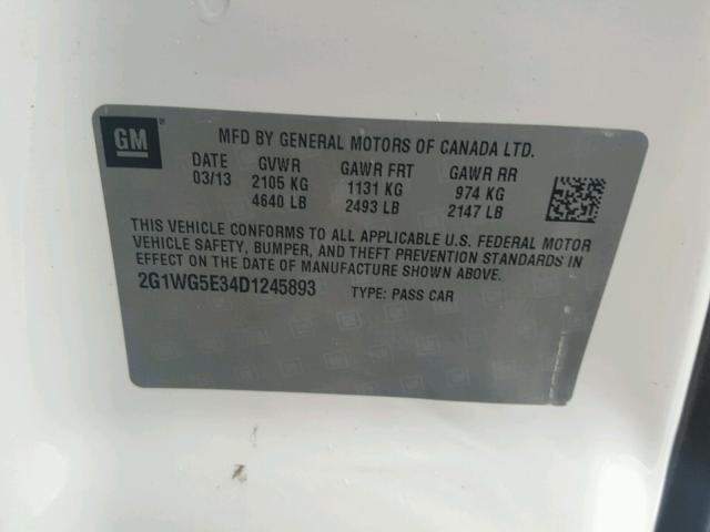 2G1WG5E34D1245893 - 2013 CHEVROLET IMPALA LT Սպիտակ լուսանկար 10