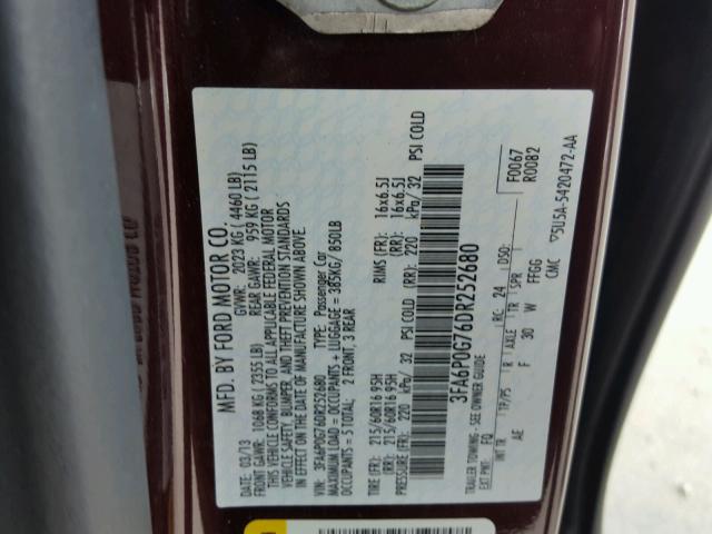 3FA6P0G76DR252680 - 2013 FORD FUSION S BURGUNDY photo 10