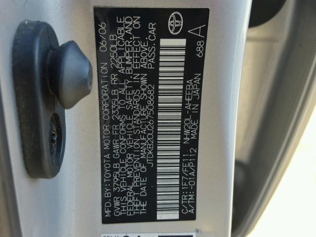 JTDKB20U267508682 - 2006 TOYOTA PRIUS GRAY photo 10