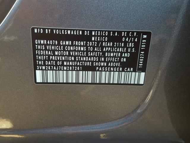 3VW2K7AJ7EM287261 - 2014 VOLKSWAGEN JETTA BASE 石墨色 照片 10