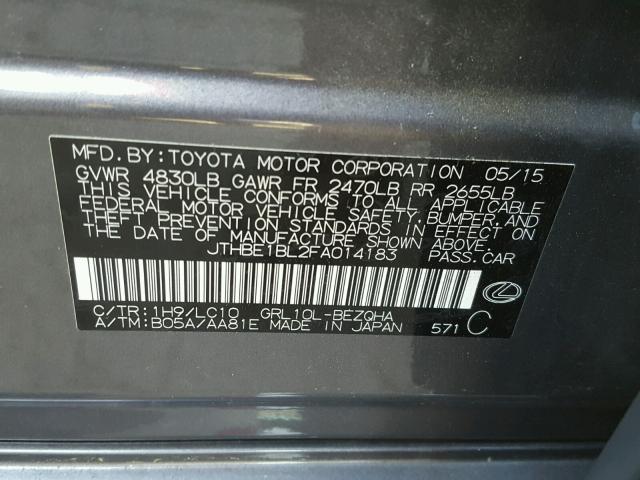 JTHBE1BL2FA014183 - 2015 LEXUS GS 350 GRAY photo 10