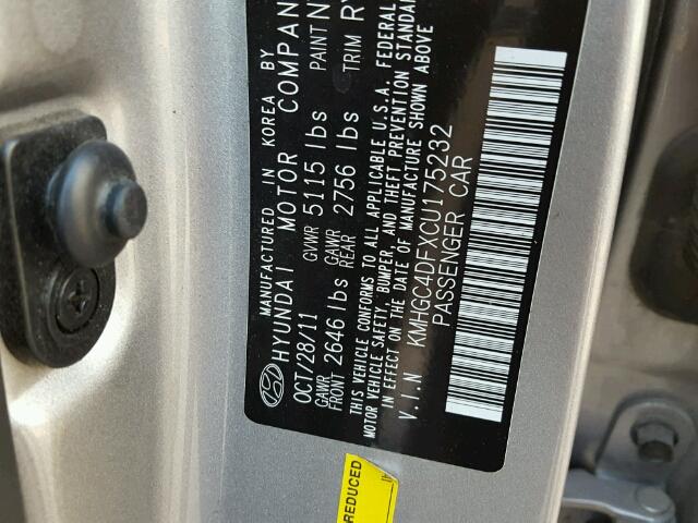 KMHGC4DFXCU175232 - 2012 HYUNDAI GENESIS 4. SILVER photo 10