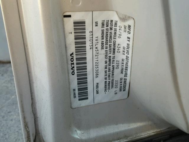 YV1LW5721T2253086 - 1996 VOLVO 850 Ақ фото 10