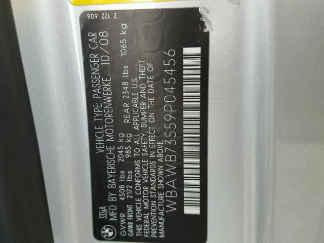 WBAWB73559P045456 - 2009 BMW 335 I SILVER photo 10