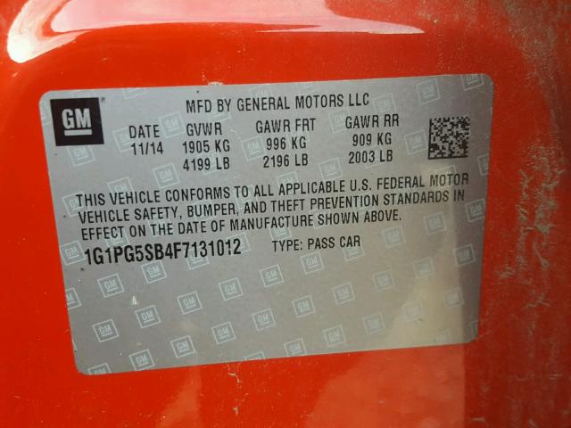 1G1PG5SB4F7131012 - 2015 CHEVROLET CRUZE LTZ RED photo 10