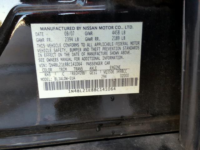 1N4BL21E88C141064 - 2008 NISSAN ALTIMA BLACK photo 10