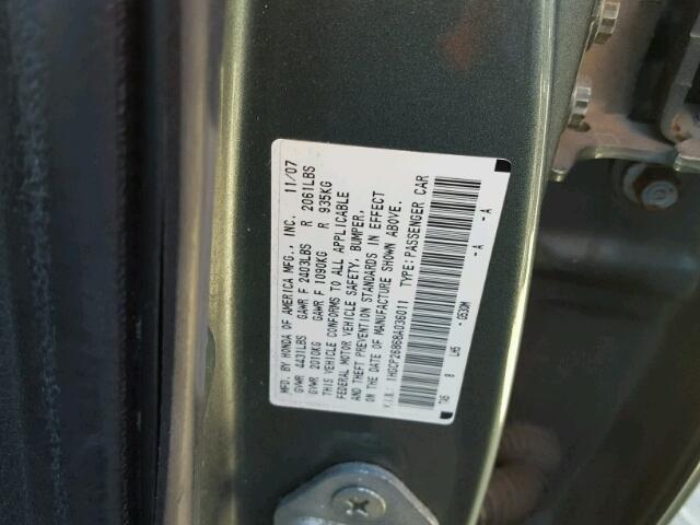 1HGCP26868A036011 - 2008 HONDA ACCORD EXL GREEN photo 10