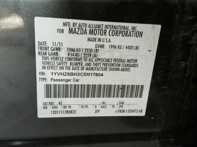 1YVHZ8BH3C5M17804 - 2012 MAZDA 6 I GRAY photo 10