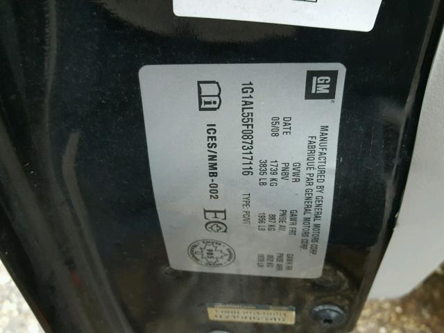 1G1AL55F087317116 - 2008 CHEVROLET COBALT BLACK photo 10