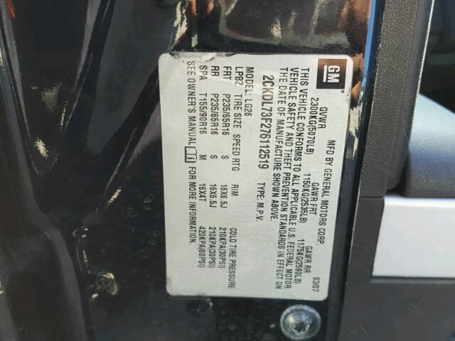 2CKDL73F276112519 - 2007 PONTIAC TORRENT BLACK photo 10