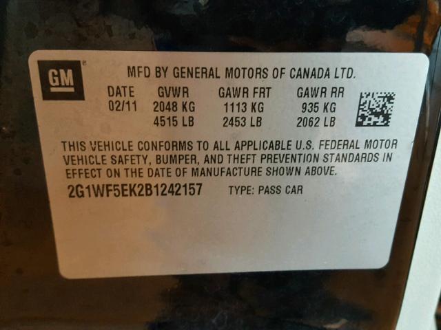 2G1WF5EK2B1242157 - 2011 CHEVROLET IMPALA LS BLACK photo 10