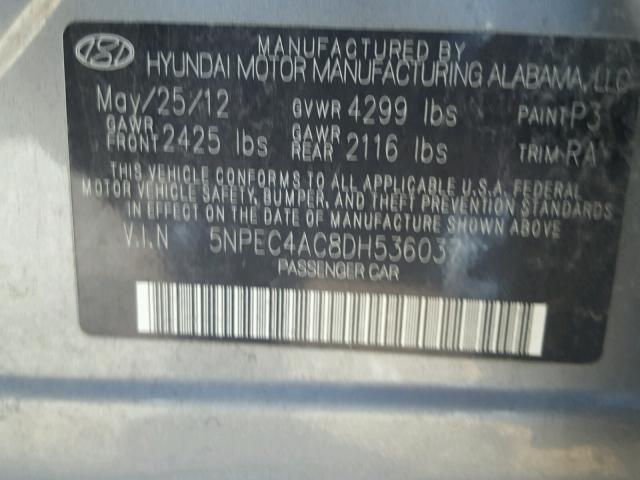 5NPEC4AC8DH536037 - 2013 HYUNDAI SONATA SE GRAY photo 10