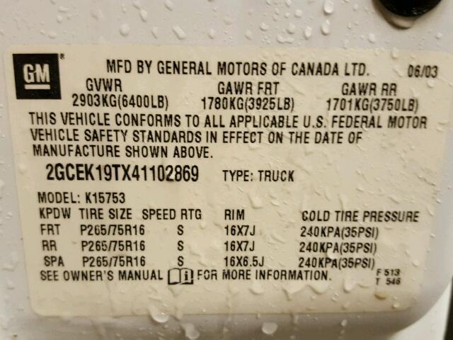 2GCEK19TX41102869 - 2004 CHEVROLET SILVERADO WHITE photo 10