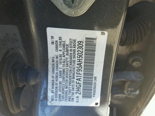 2HGFA1F95AH502309 - 2010 HONDA CIVIC EXL GRAY photo 10