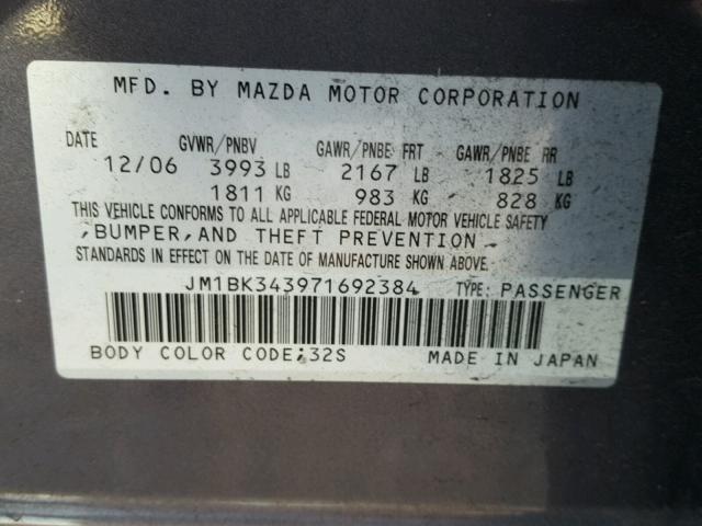 JM1BK343971692384 - 2007 MAZDA 3 HATCHBAC SILVER photo 10