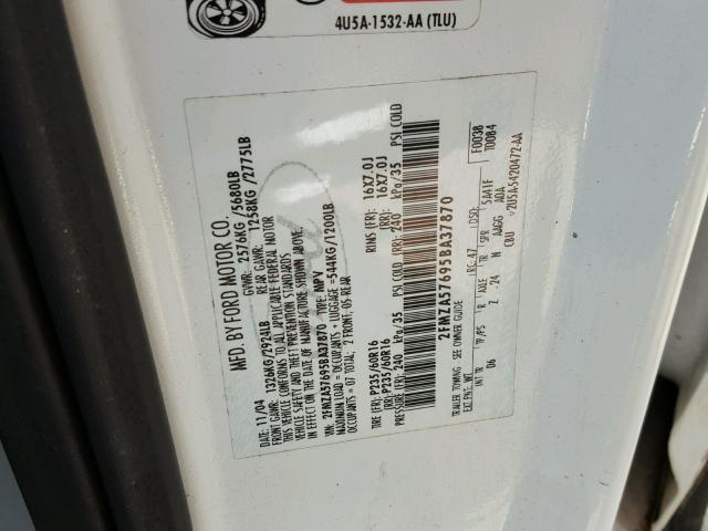 2FMZA57695BA37870 - 2005 FORD FREESTAR S WHITE photo 10