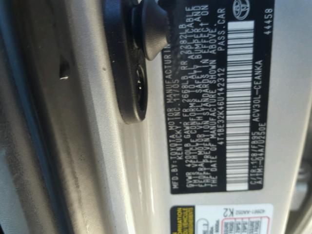 4T1BE32K46U142312 - 2006 TOYOTA CAMRY LE SILVER photo 10