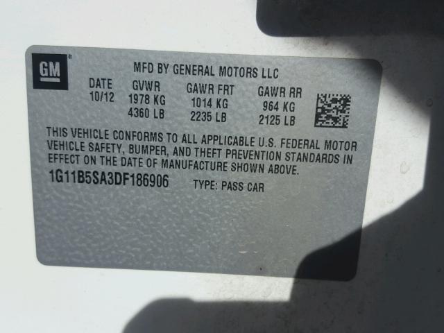 1G11B5SA3DF186906 - 2013 CHEVROLET MALIBU LS WHITE photo 10