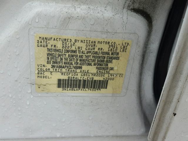 3N1AB6APXCL745099 - 2012 NISSAN SENTRA 2.0 WHITE photo 10