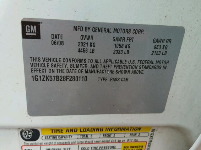 1G1ZK57B28F280110 - 2008 CHEVROLET MALIBU LTZ 奶油色 照片 10