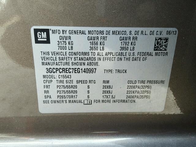 3GCPCREC7EG140997 - 2014 CHEVROLET SILVERADO BROWN photo 10