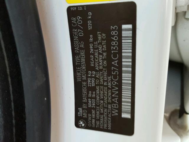 WBANV9C57AC138683 - 2010 BMW 535 XI WHITE photo 10