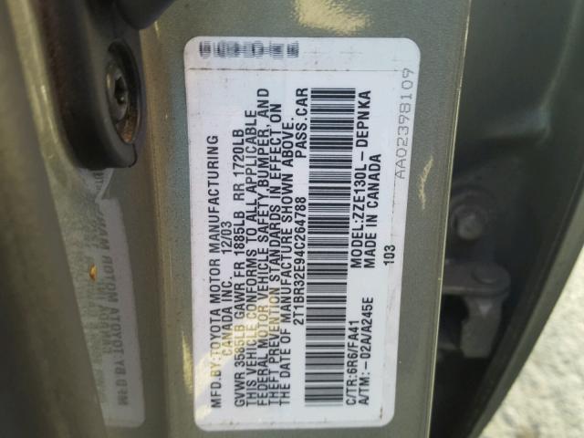 2T1BR32E94C264788 - 2004 TOYOTA COROLLA CE GOLD photo 10