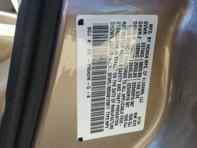 5FNRL18854B125811 - 2004 HONDA ODYSSEY EX GOLD photo 10